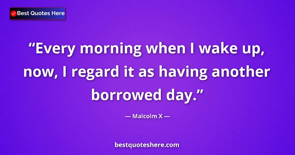 Quote by Malcolm X: Every morning when I wake up, now, I regard it as having another borrowed day....