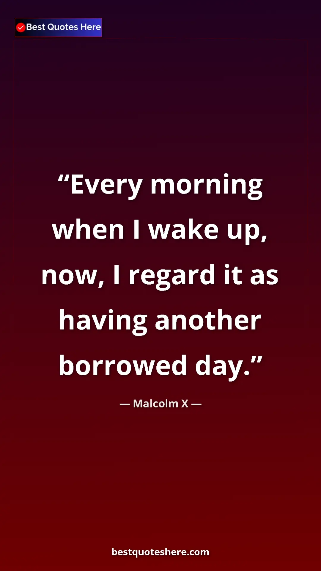 Pinterest quote poster by Malcolm X: "Every morning when I wake up, now, I regard it as having..."