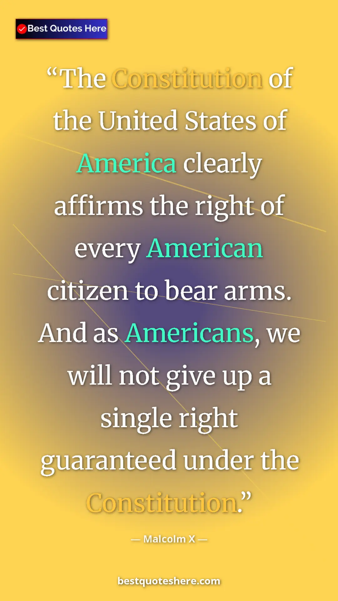 Malcolm X Quote Card: "The Constitution of the United States of America clearly..." Pinterest quote poster by Malcolm X: "The Constitution of the United States of America clearly..."