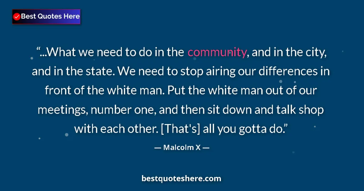 Quote by Malcolm X: ...What we need to do in the community, and in the city, and in the state. We need to stop airing ou...