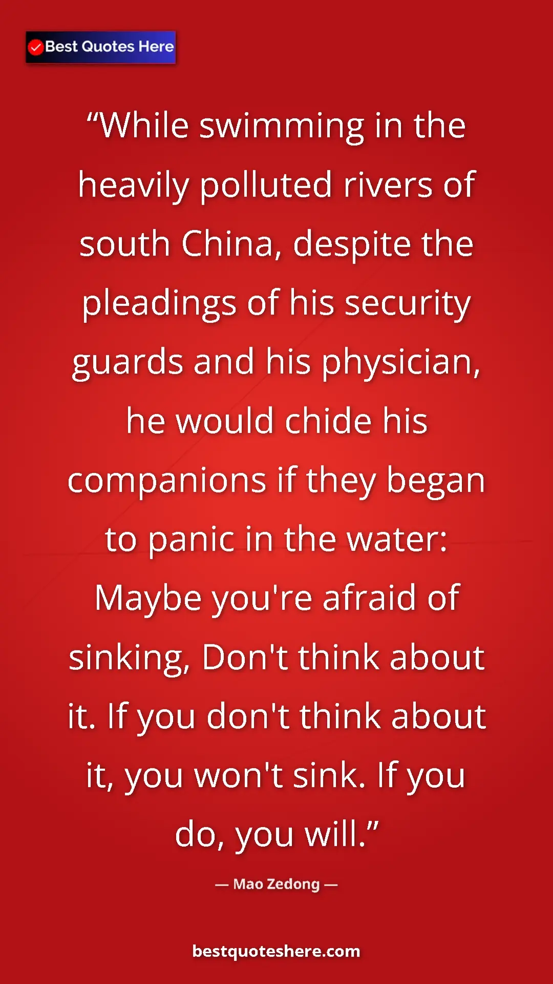 Mao Zedong Quote Card: "While swimming in the heavily polluted rivers of south..." Pinterest quote poster by Mao Zedong: "While swimming in the heavily polluted rivers of south..."