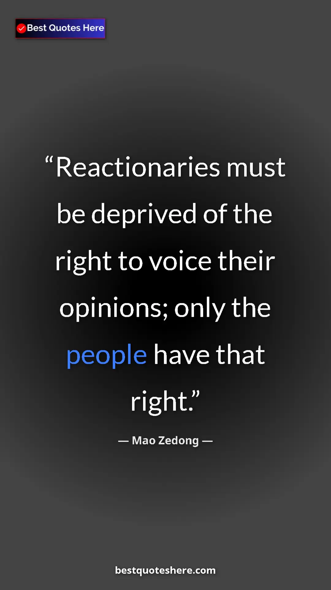 Pinterest quote poster by Mao Zedong: "Reactionaries must be deprived of the right to voice their..."