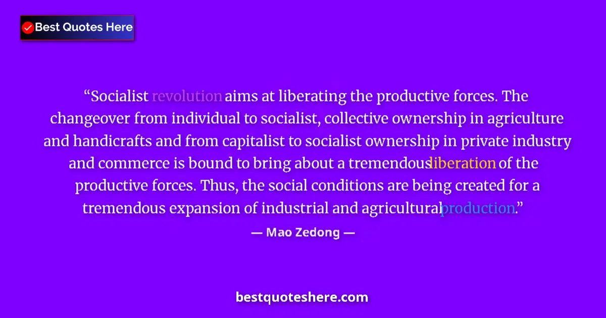 Quote by Mao Zedong: Socialist revolution aims at liberating the productive forces. The changeover from individual to soc...