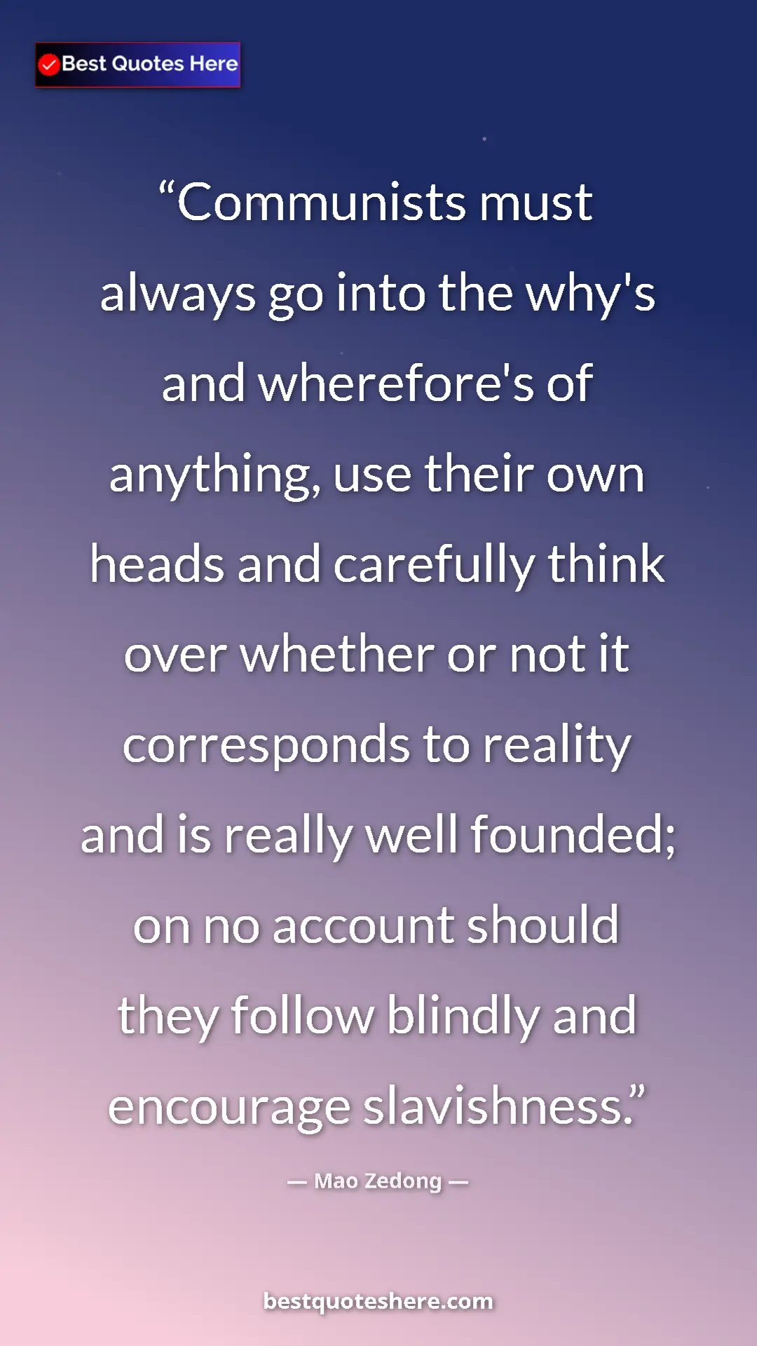 Pinterest quote poster by Mao Zedong: "Communists must always go into the why's and wherefore's of..."