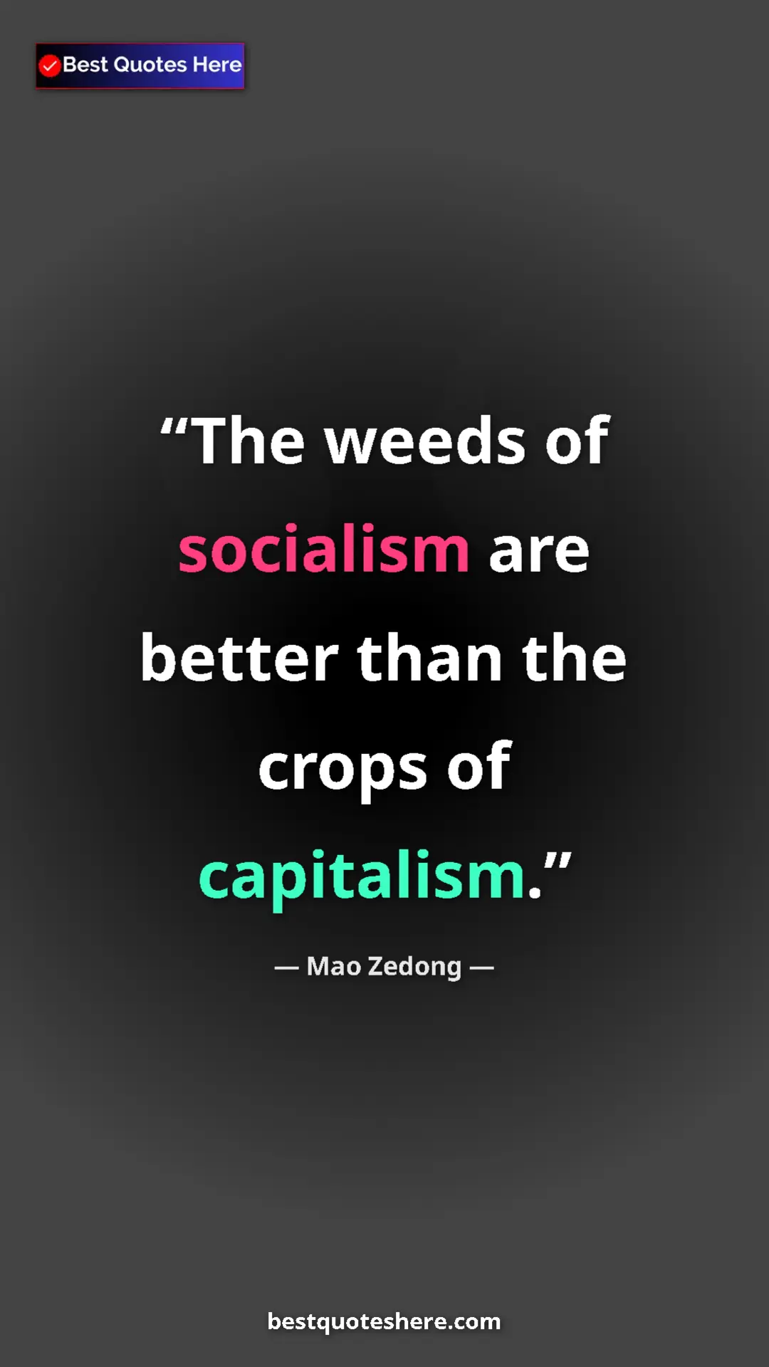 Mao Zedong Quote Card: "The weeds of socialism are better than the crops of..." Pinterest quote poster by Mao Zedong: "The weeds of socialism are better than the crops of..."