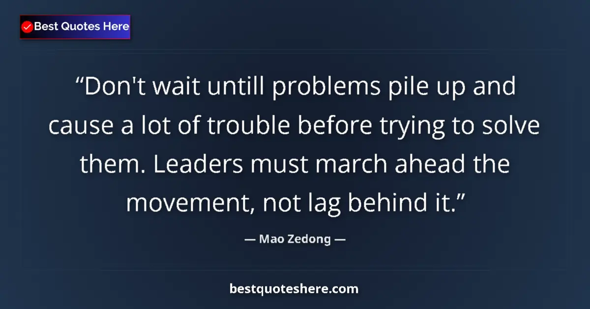 Quote by Mao Zedong: Don't wait untill problems pile up and cause a lot of trouble before trying to solve them. Leaders m...