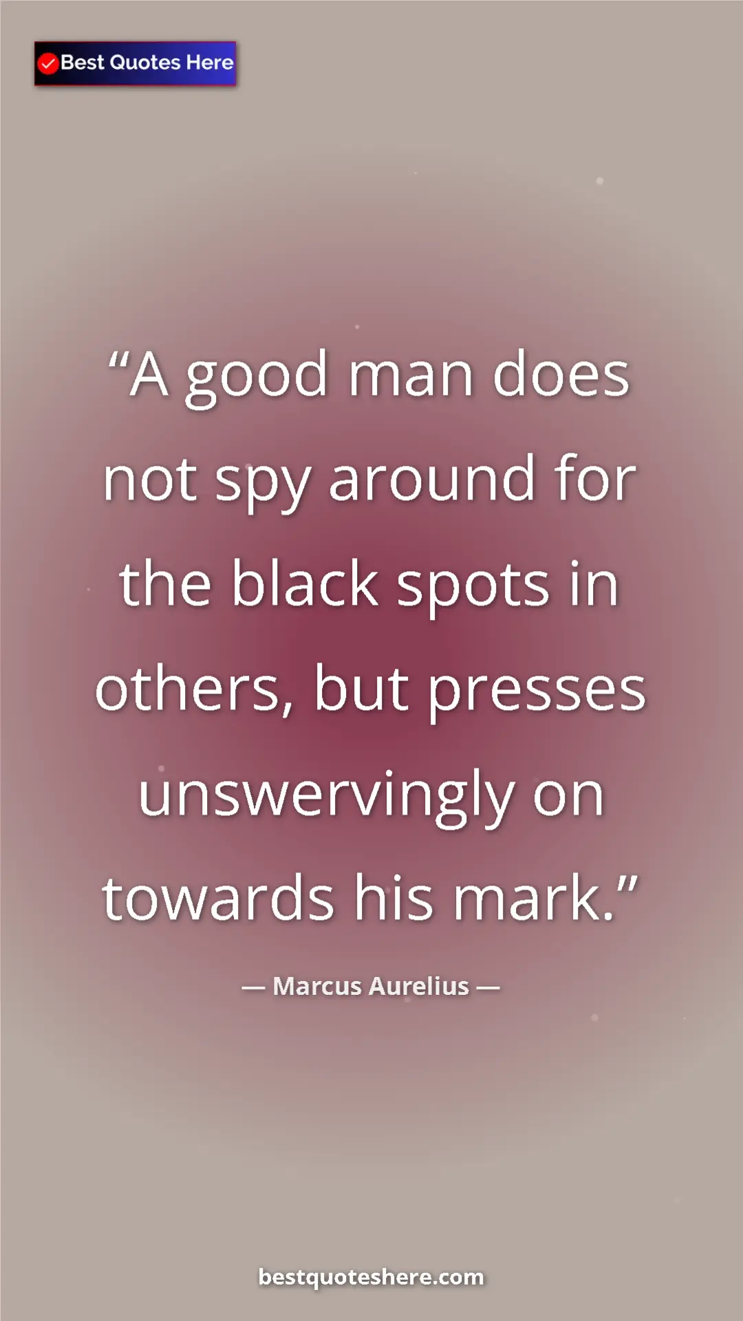 Pinterest quote poster by Marcus Aurelius: "A good man does not spy around for the black spots in..."