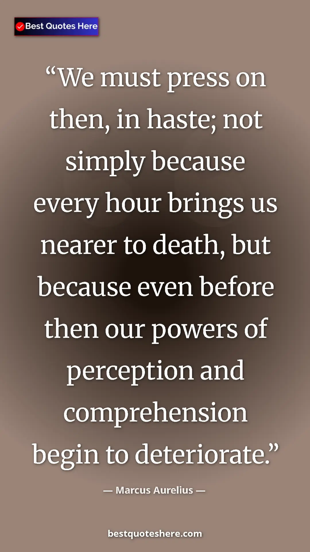 Pinterest quote poster by Marcus Aurelius: "We must press on then, in haste; not simply because every..."