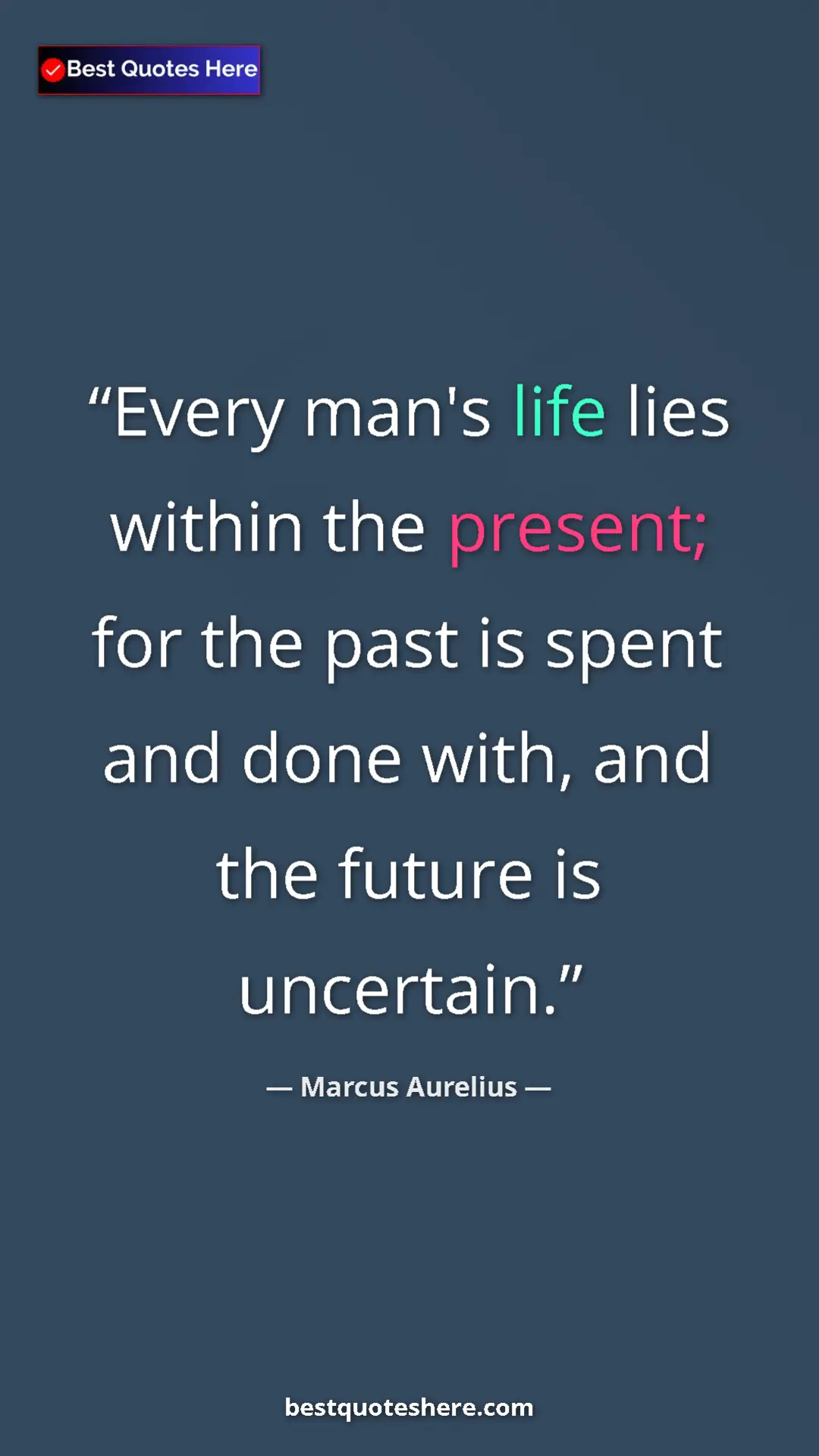 Pinterest quote poster by Marcus Aurelius: "Every man's life lies within the present; for the past is..."