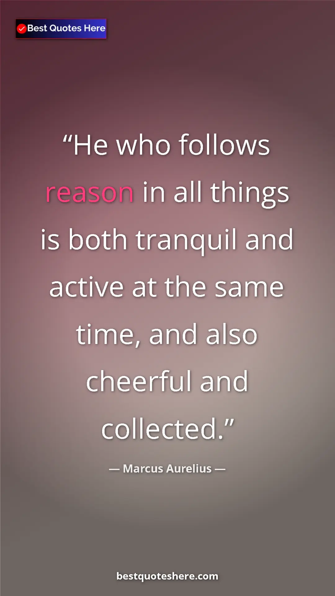 Pinterest quote poster by Marcus Aurelius: "He who follows reason in all things is both tranquil and..."