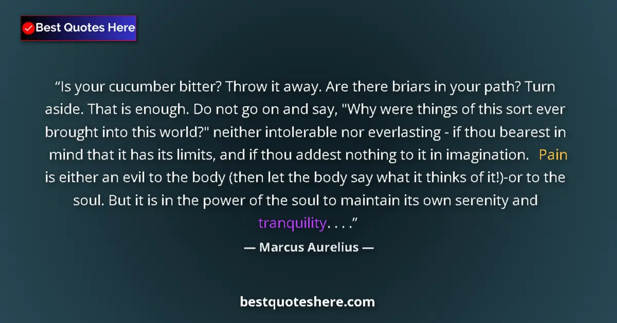 Quote by Marcus Aurelius: Is your cucumber bitter? Throw it away. Are there briars in your path? Turn aside. That is enough. D...