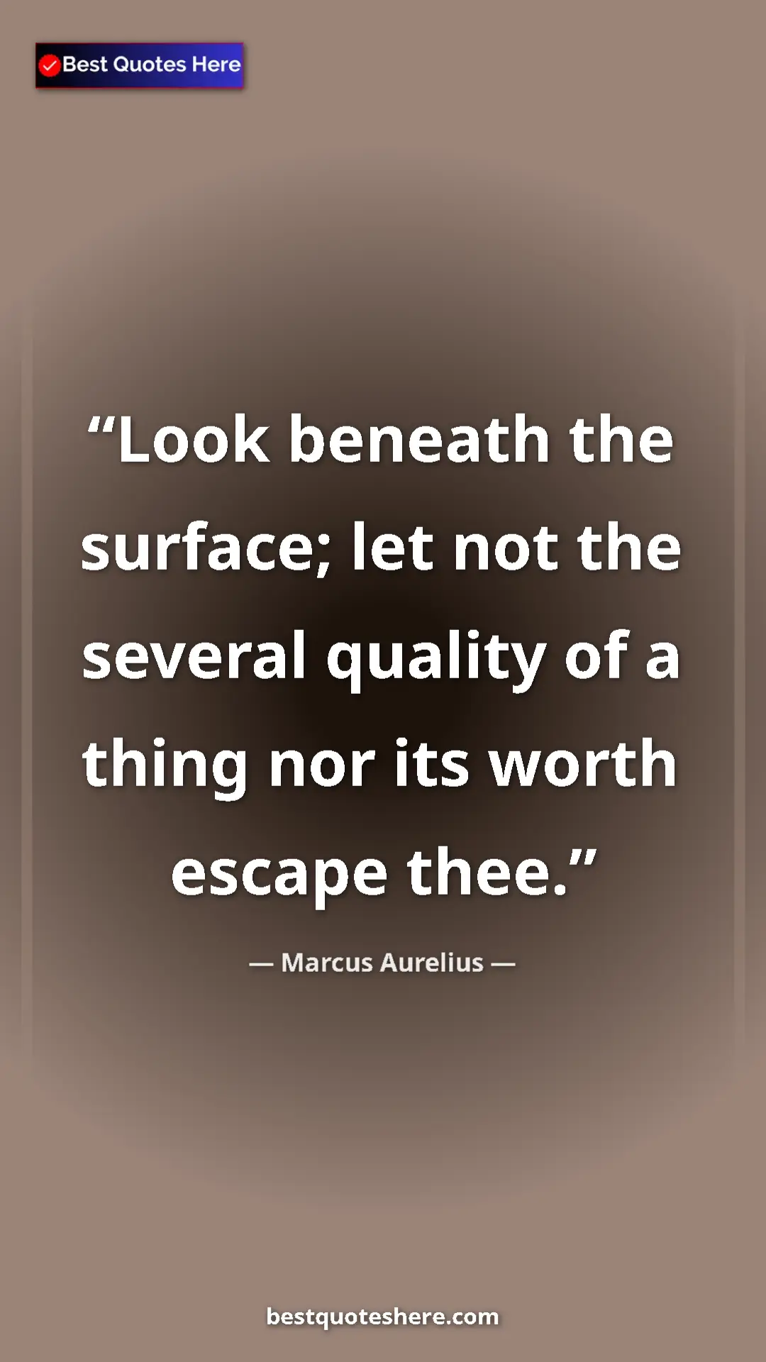 Pinterest quote poster by Marcus Aurelius: "Look beneath the surface; let not the several quality of a..."