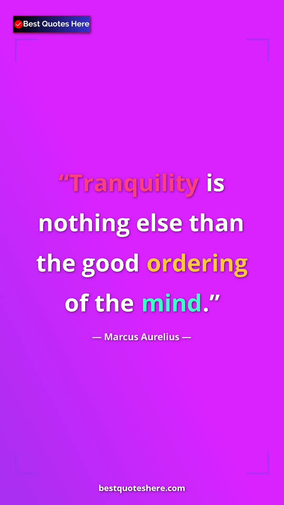 Pinterest quote poster by Marcus Aurelius: "Tranquility is nothing else than the good ordering of the..."