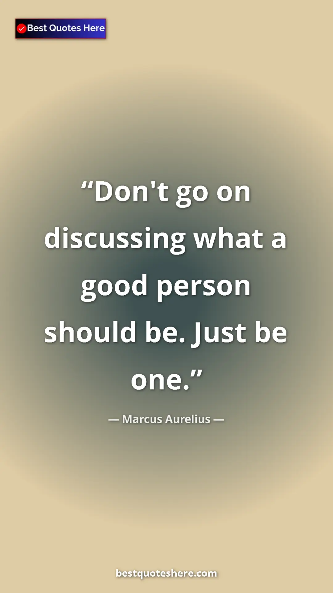Pinterest quote poster by Marcus Aurelius: "Don't go on discussing what a good person should be. Just..."