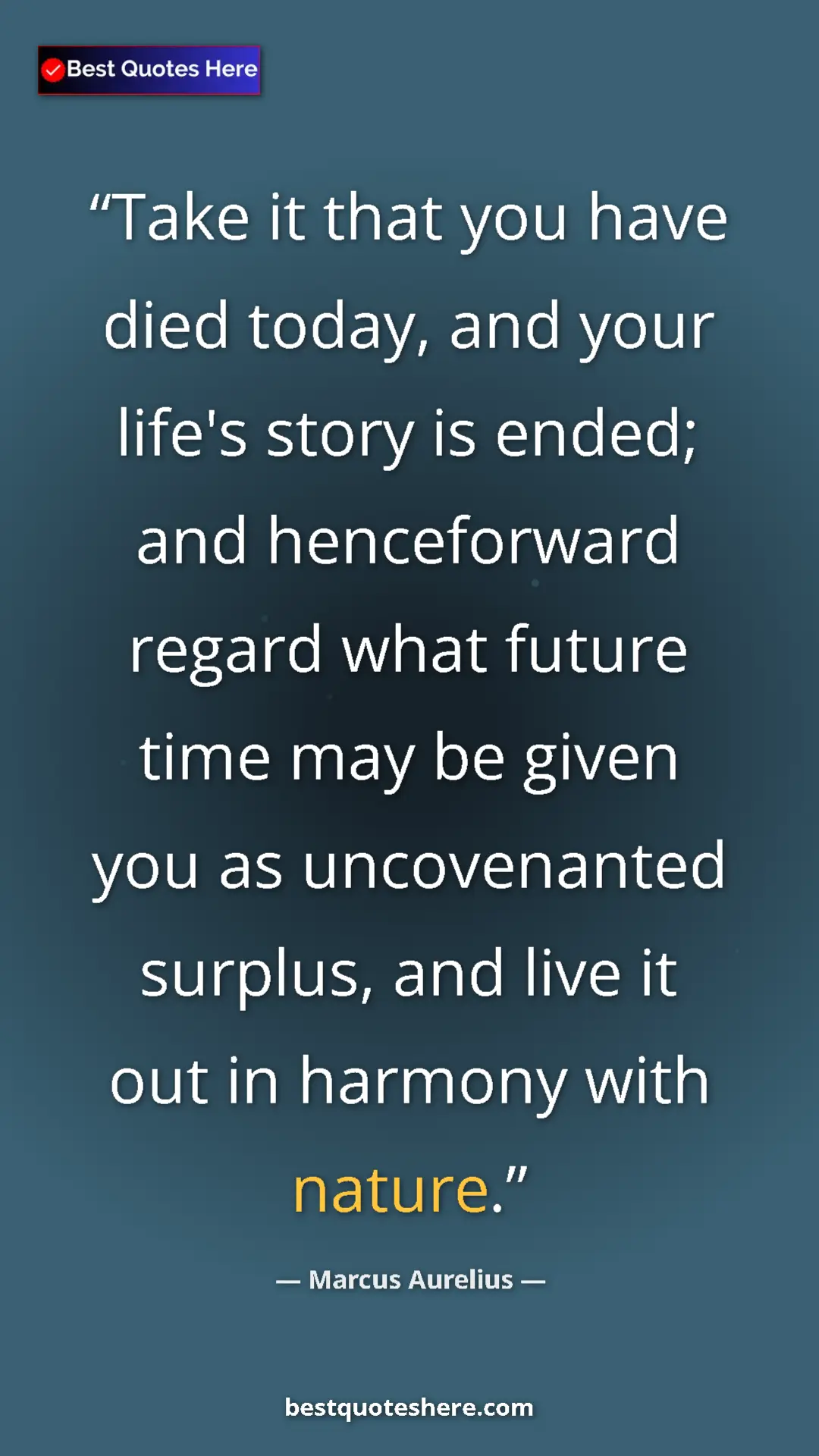 Pinterest quote poster by Marcus Aurelius: "Take it that you have died today, and your life's story is..."