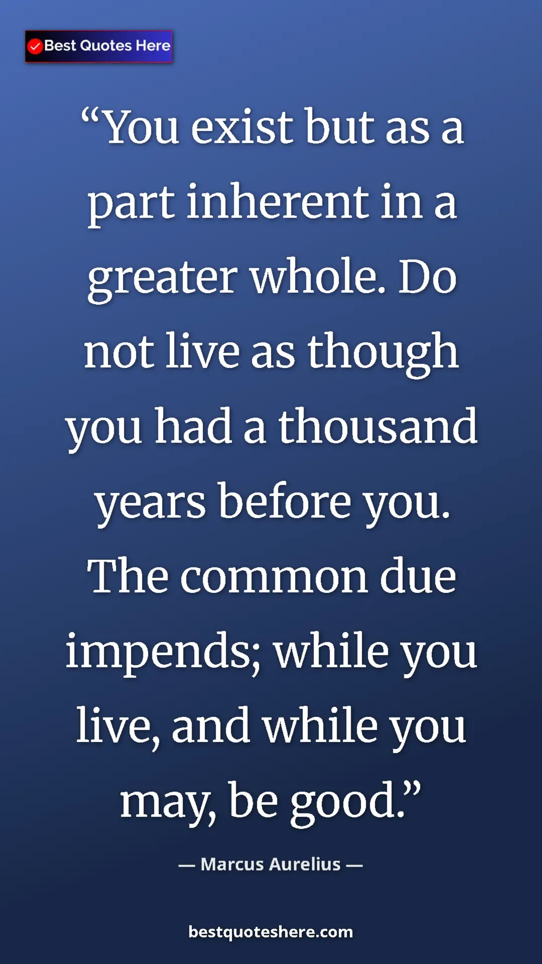 Pinterest quote poster by Marcus Aurelius: "You exist but as a part inherent in a greater whole. Do not..."