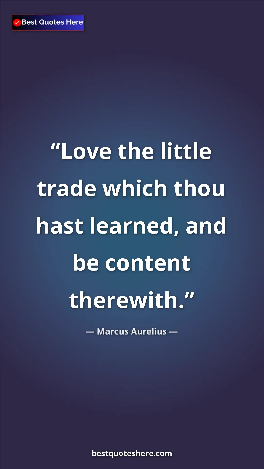 Pinterest quote poster by Marcus Aurelius: "Love the little trade which thou hast learned, and be..."