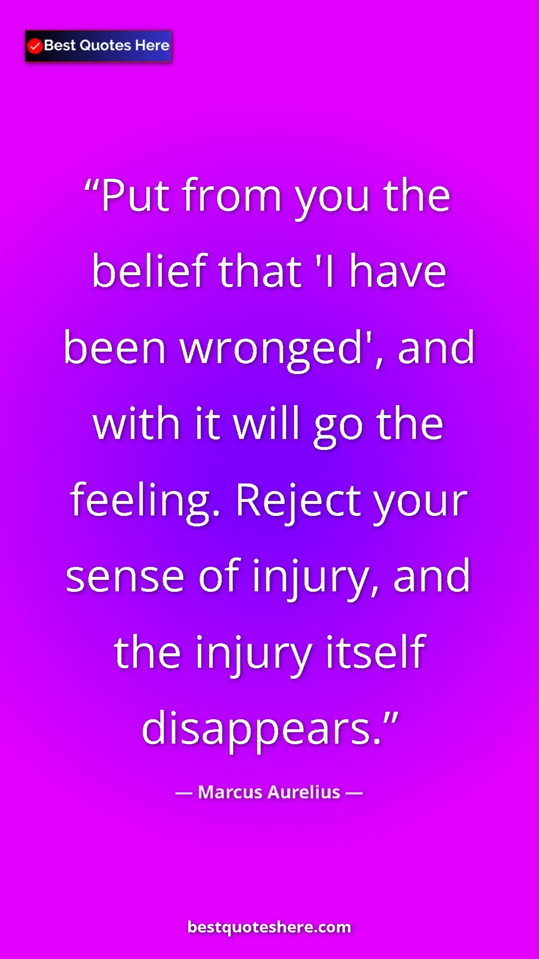 Pinterest quote poster by Marcus Aurelius: "Put from you the belief that 'I have been wronged', and..."