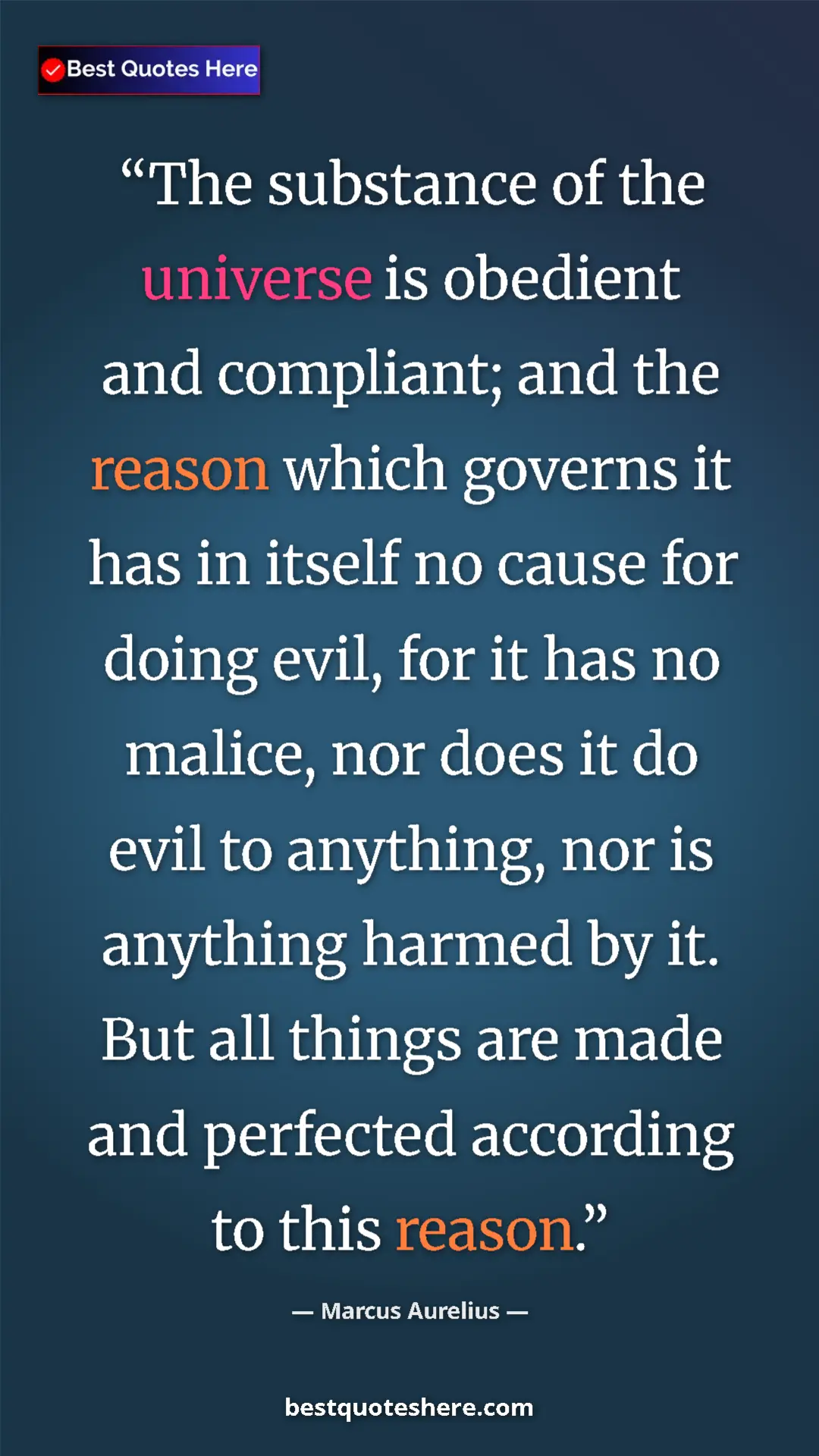 Pinterest quote poster by Marcus Aurelius: "The substance of the universe is obedient and compliant;..."