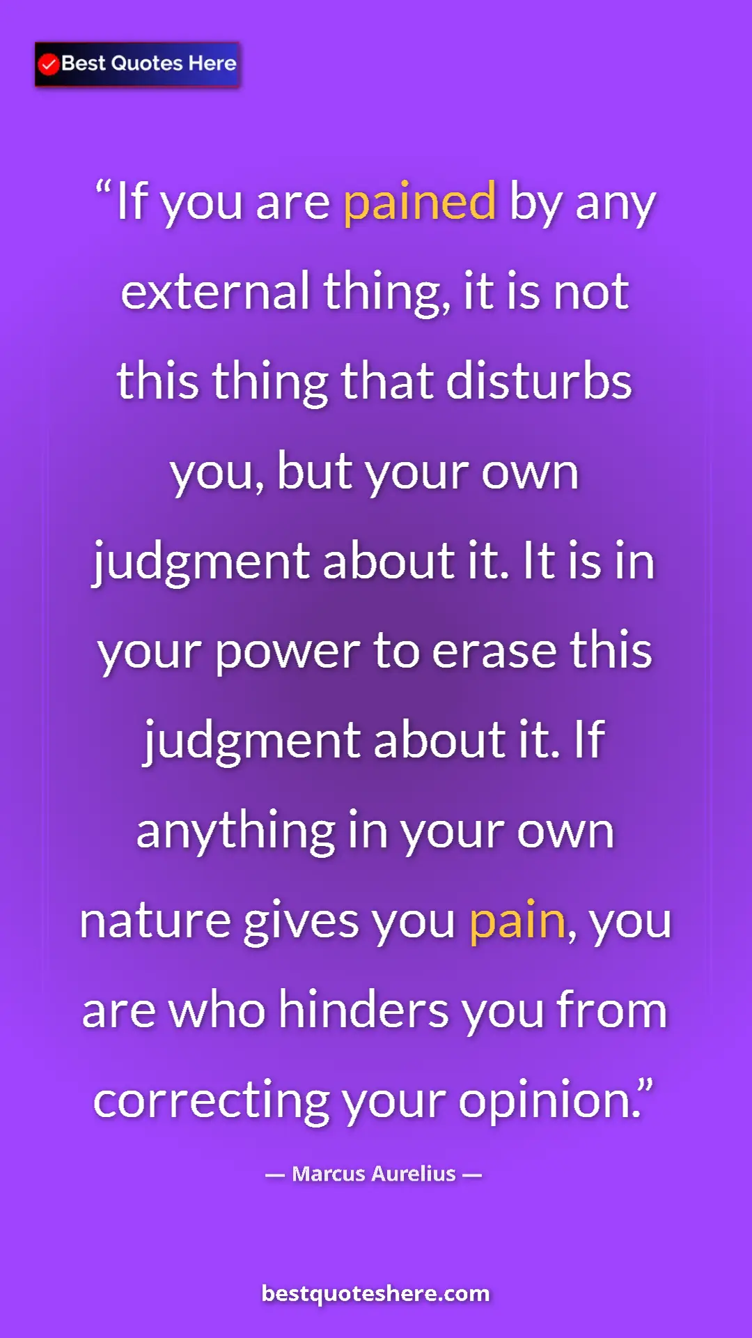Marcus Aurelius Quote Card: "If you are pained by any external thing, it is not this..." Pinterest quote poster by Marcus Aurelius: "If you are pained by any external thing, it is not this..."