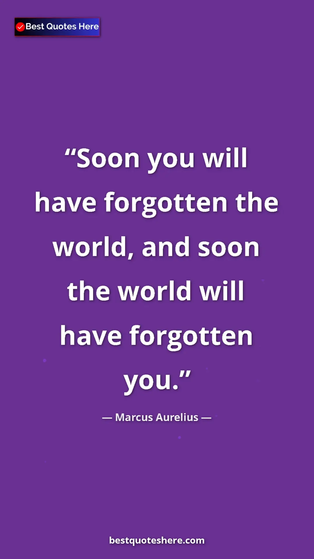 Pinterest quote poster by Marcus Aurelius: "Soon you will have forgotten the world, and soon the world..."