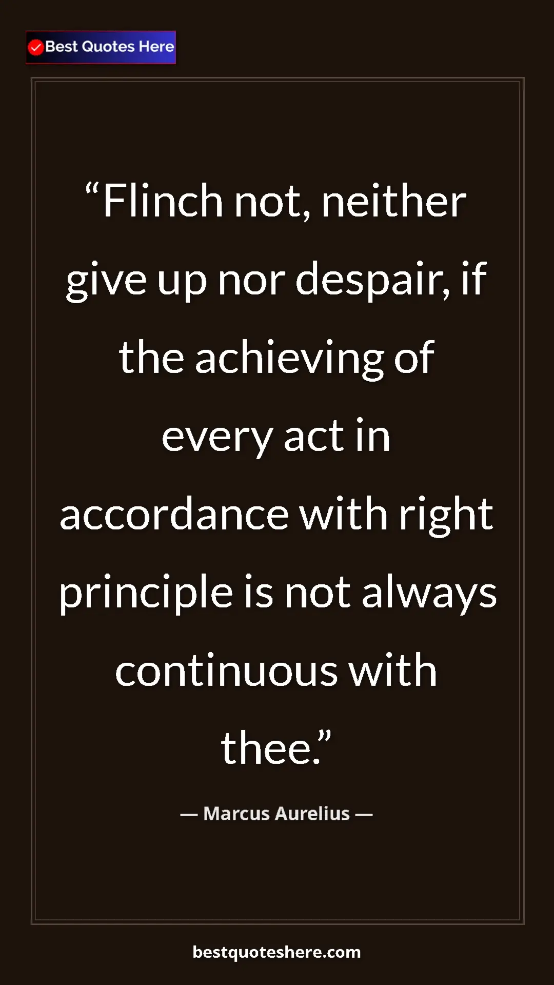 Pinterest quote poster by Marcus Aurelius: "Flinch not, neither give up nor despair, if the achieving..."