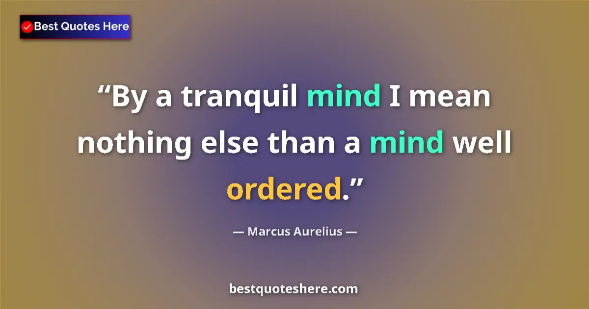 Quote by Marcus Aurelius: By a tranquil mind I mean nothing else than a mind well ordered....