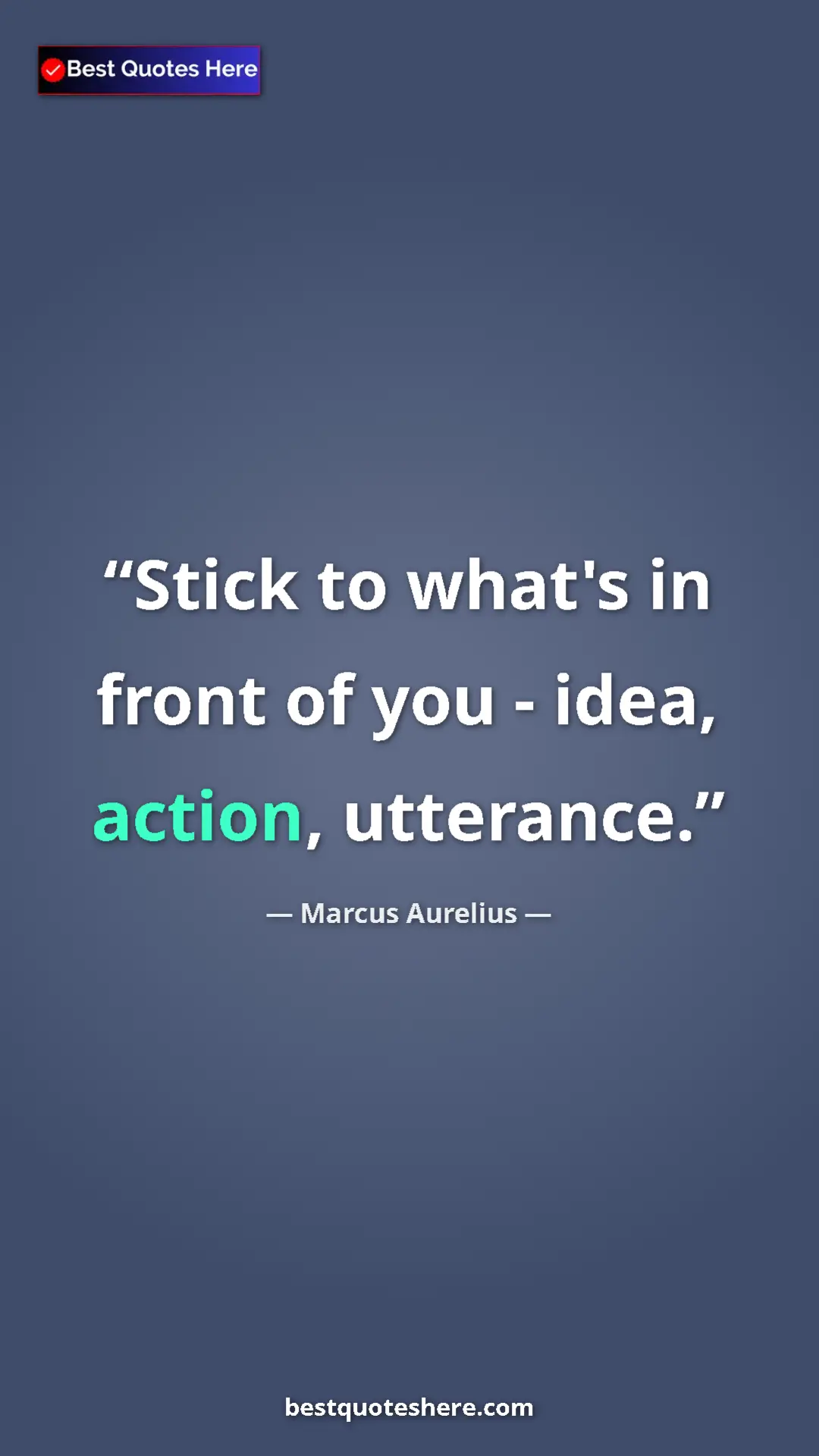 Pinterest quote poster by Marcus Aurelius: "Stick to what's in front of you - idea, action, utterance."
