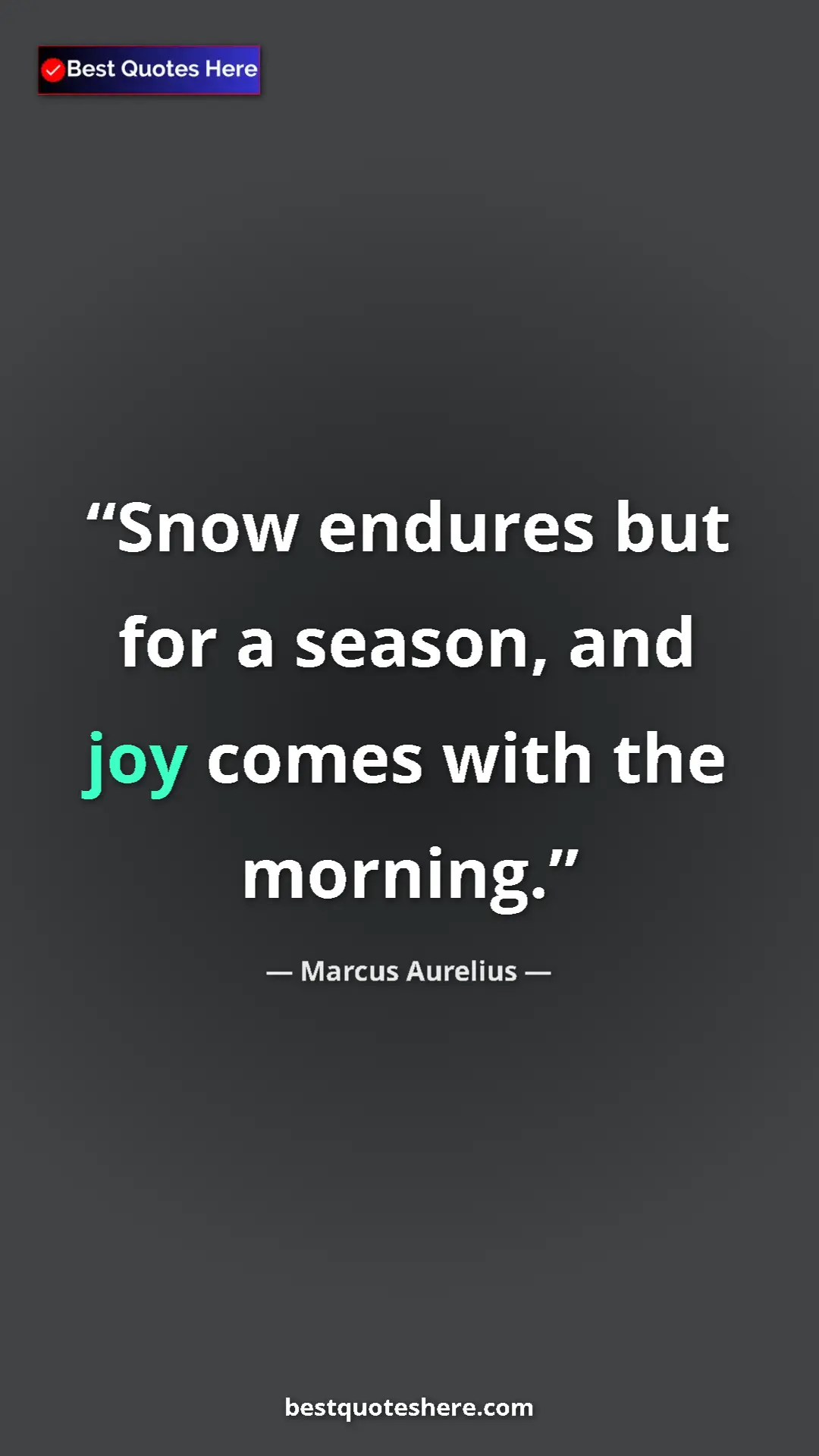 Pinterest quote poster by Marcus Aurelius: "Snow endures but for a season, and joy comes with the..."