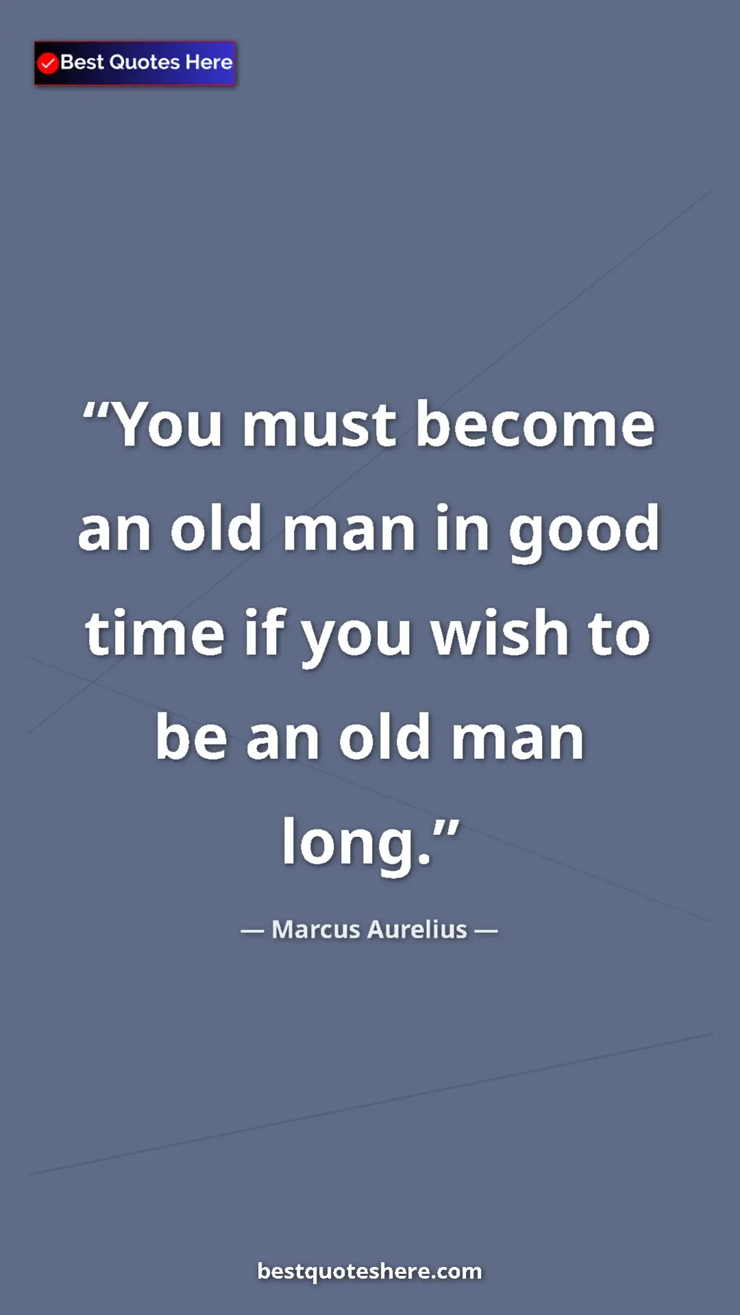 Pinterest quote poster by Marcus Aurelius: "You must become an old man in good time if you wish to be..."
