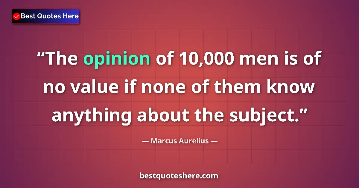 Image for the quote by Marcus Aurelius: The opinion of 10,000 men is of no value if none of them know anything about the subject....