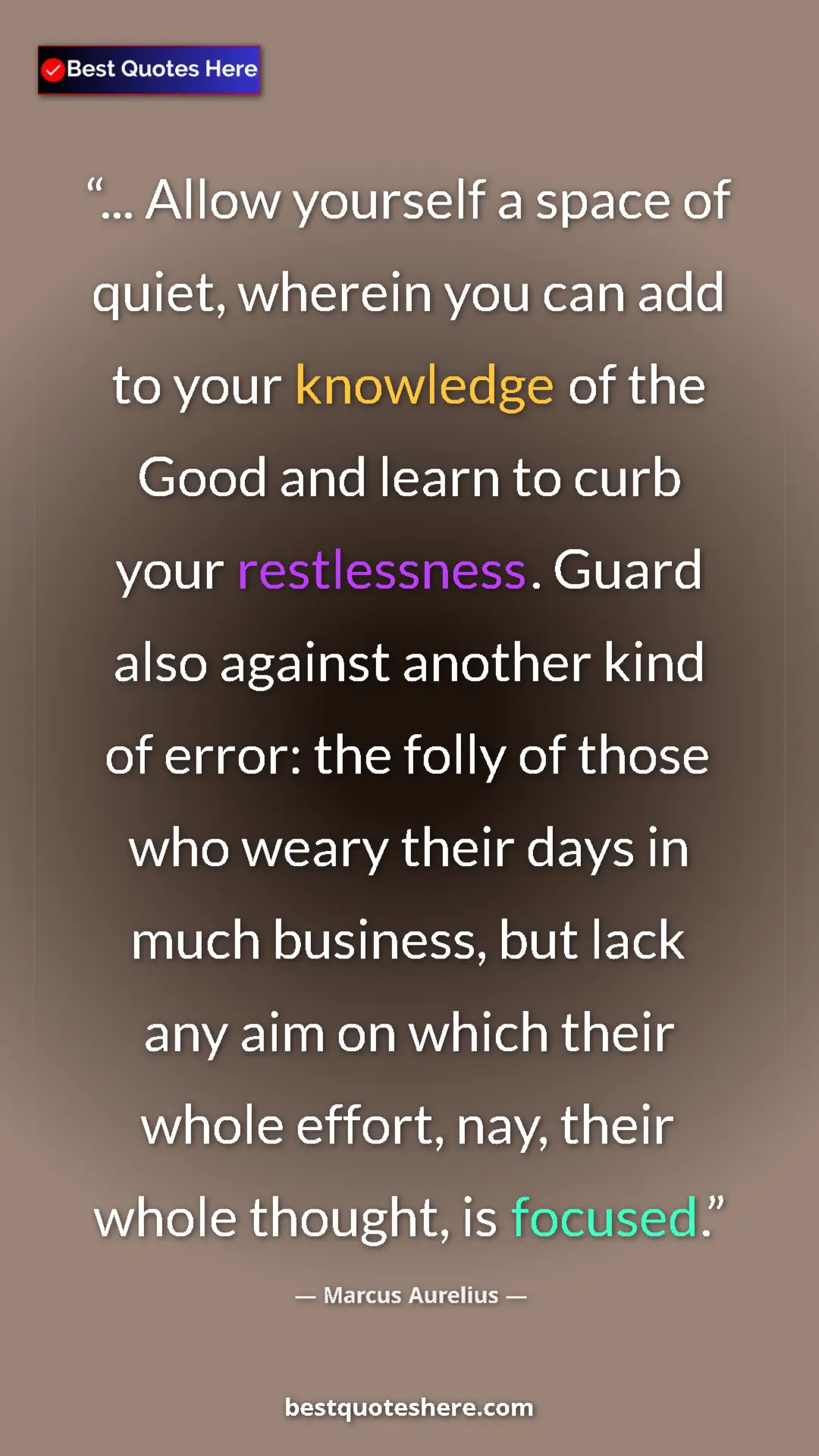Marcus Aurelius Quote Card: "... Allow yourself a space of quiet, wherein you can add to..." Pinterest quote poster by Marcus Aurelius: "... Allow yourself a space of quiet, wherein you can add to..."