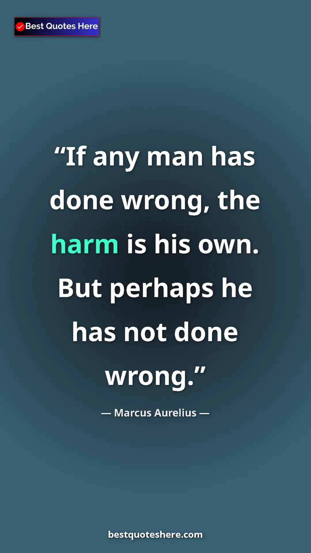 Pinterest quote poster by Marcus Aurelius: "If any man has done wrong, the harm is his own. But perhaps..."