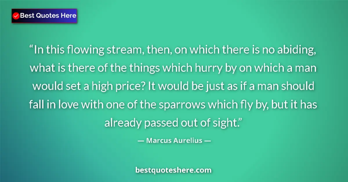 Quote by Marcus Aurelius: In this flowing stream, then, on which there is no abiding, what is there of the things which hurry ...