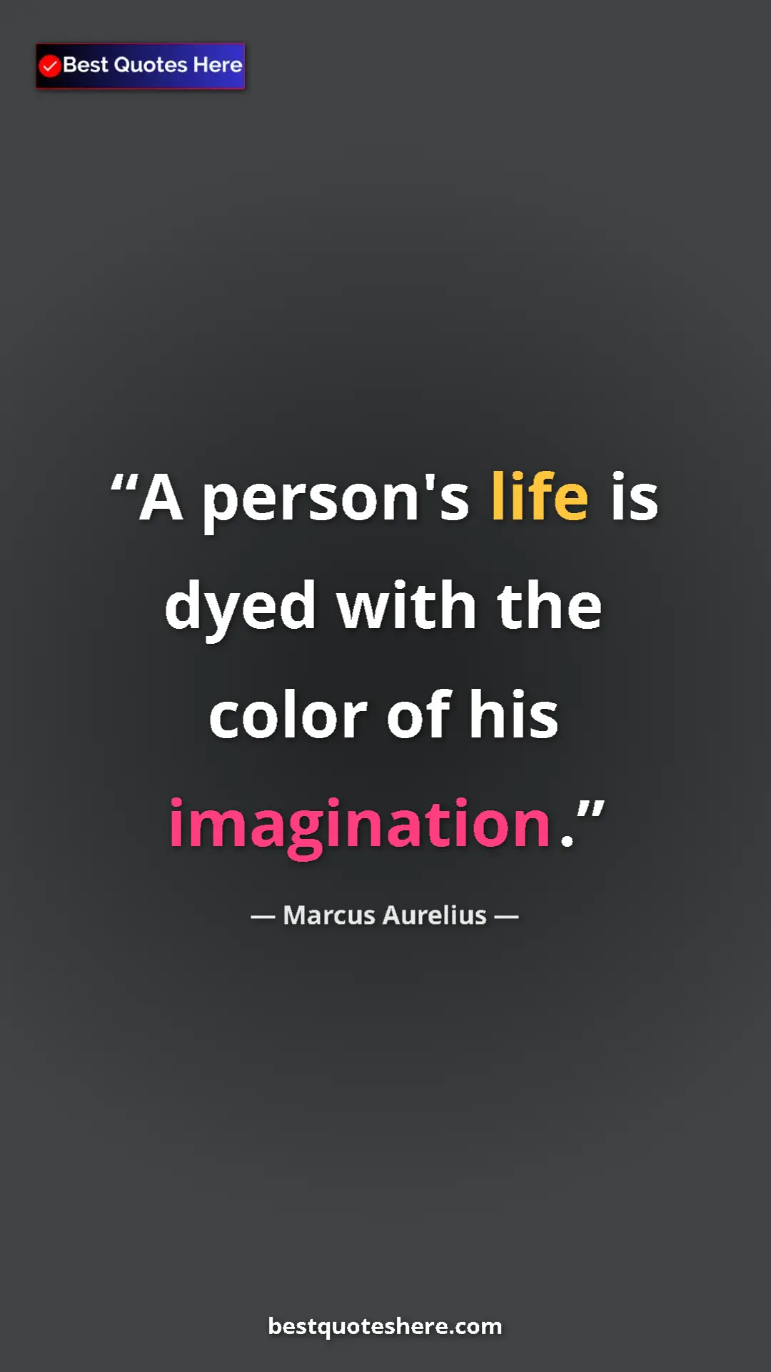 Pinterest quote poster by Marcus Aurelius: "A person's life is dyed with the color of his imagination."