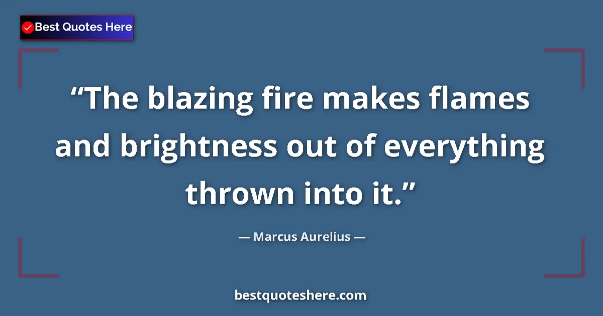 Marcus Aurelius quote: "The blazing fire makes flames and brightness out of..."