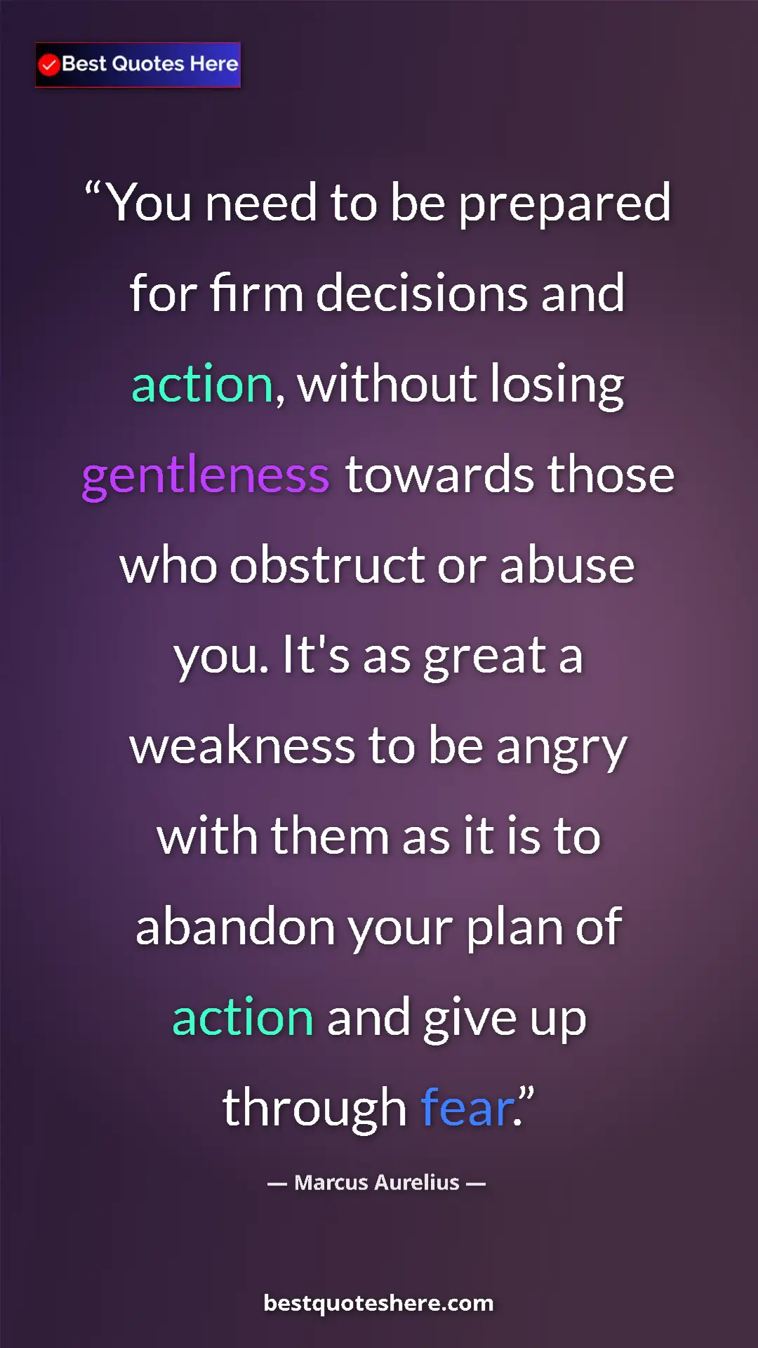 Pinterest quote poster by Marcus Aurelius: "You need to be prepared for firm decisions and action,..."