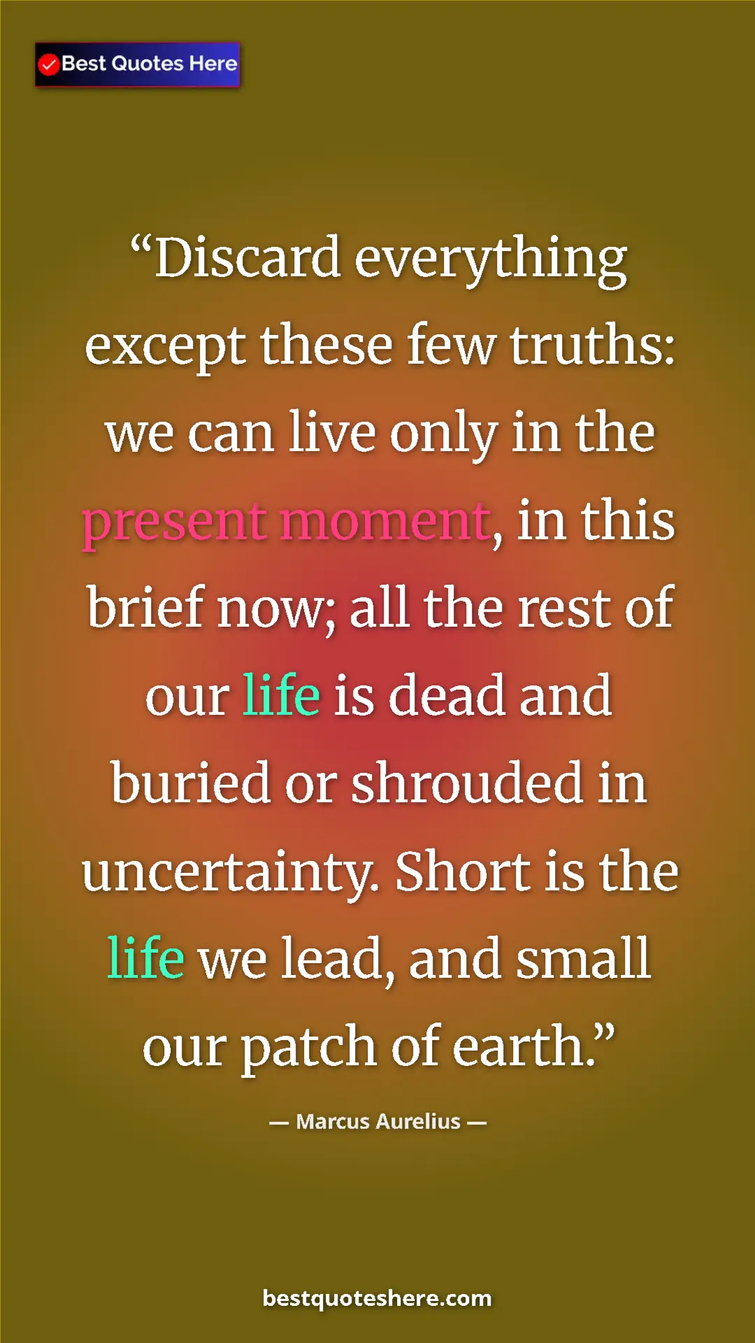 Pinterest quote poster by Marcus Aurelius: "Discard everything except these few truths: we can live..."