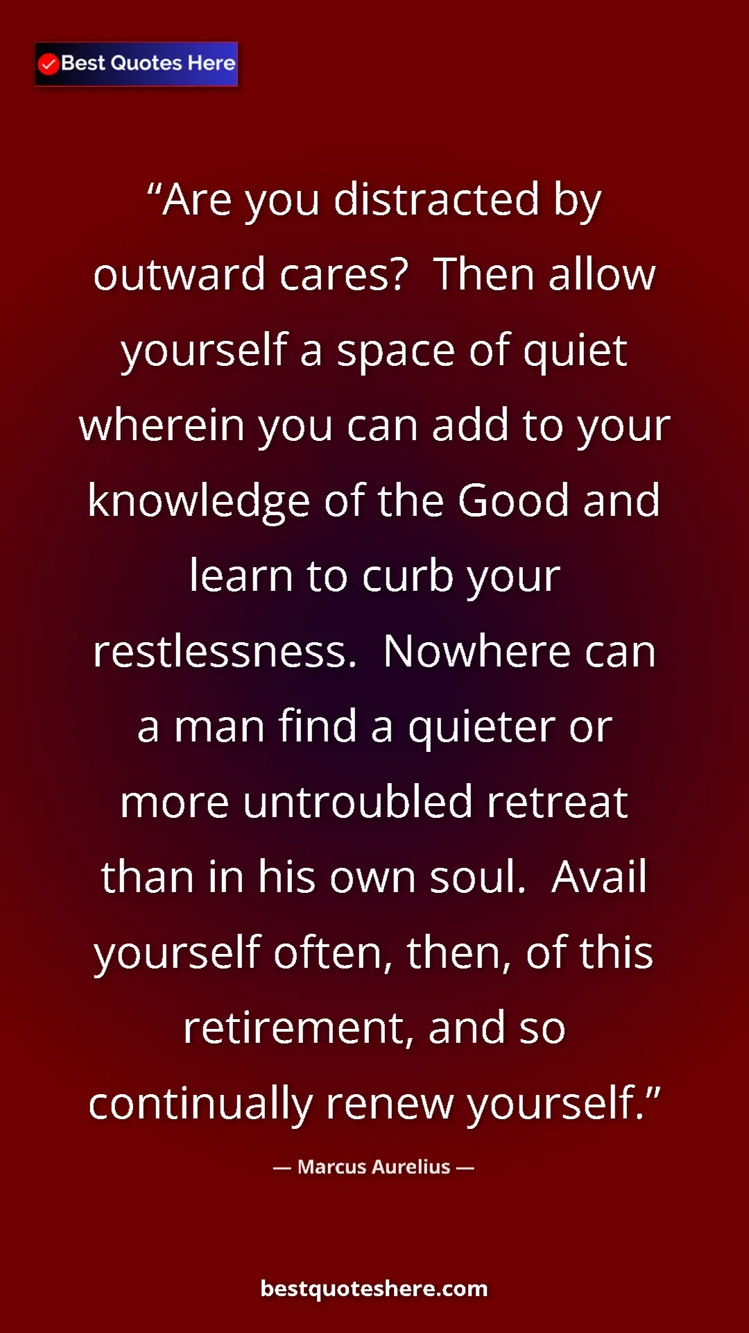 Marcus Aurelius Quote Card: "Are you distracted by outward cares? Then allow yourself a..." Pinterest quote poster by Marcus Aurelius: "Are you distracted by outward cares? Then allow yourself a..."