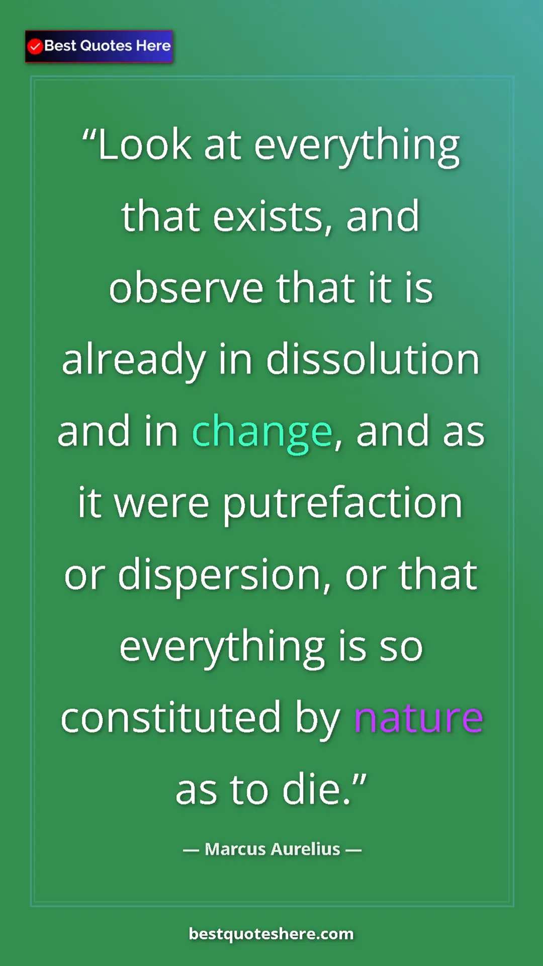 Pinterest quote poster by Marcus Aurelius: "Look at everything that exists, and observe that it is..."
