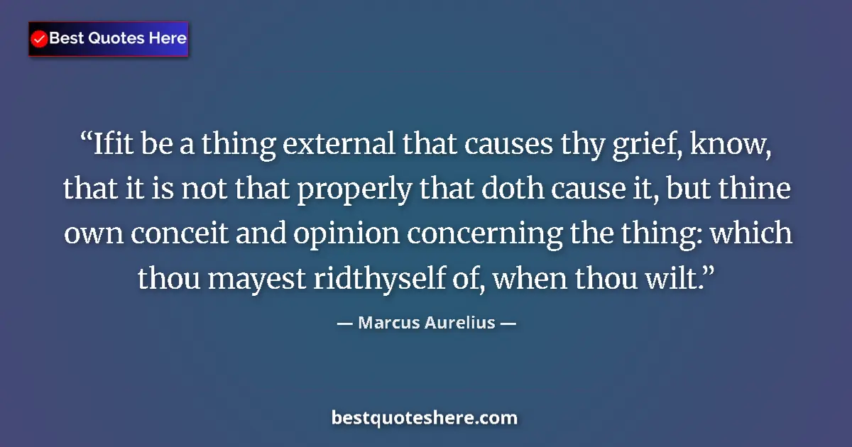 Image for the quote by Marcus Aurelius: Ifit be a thing external that causes thy grief, know, that it is not that properly that doth cause i...