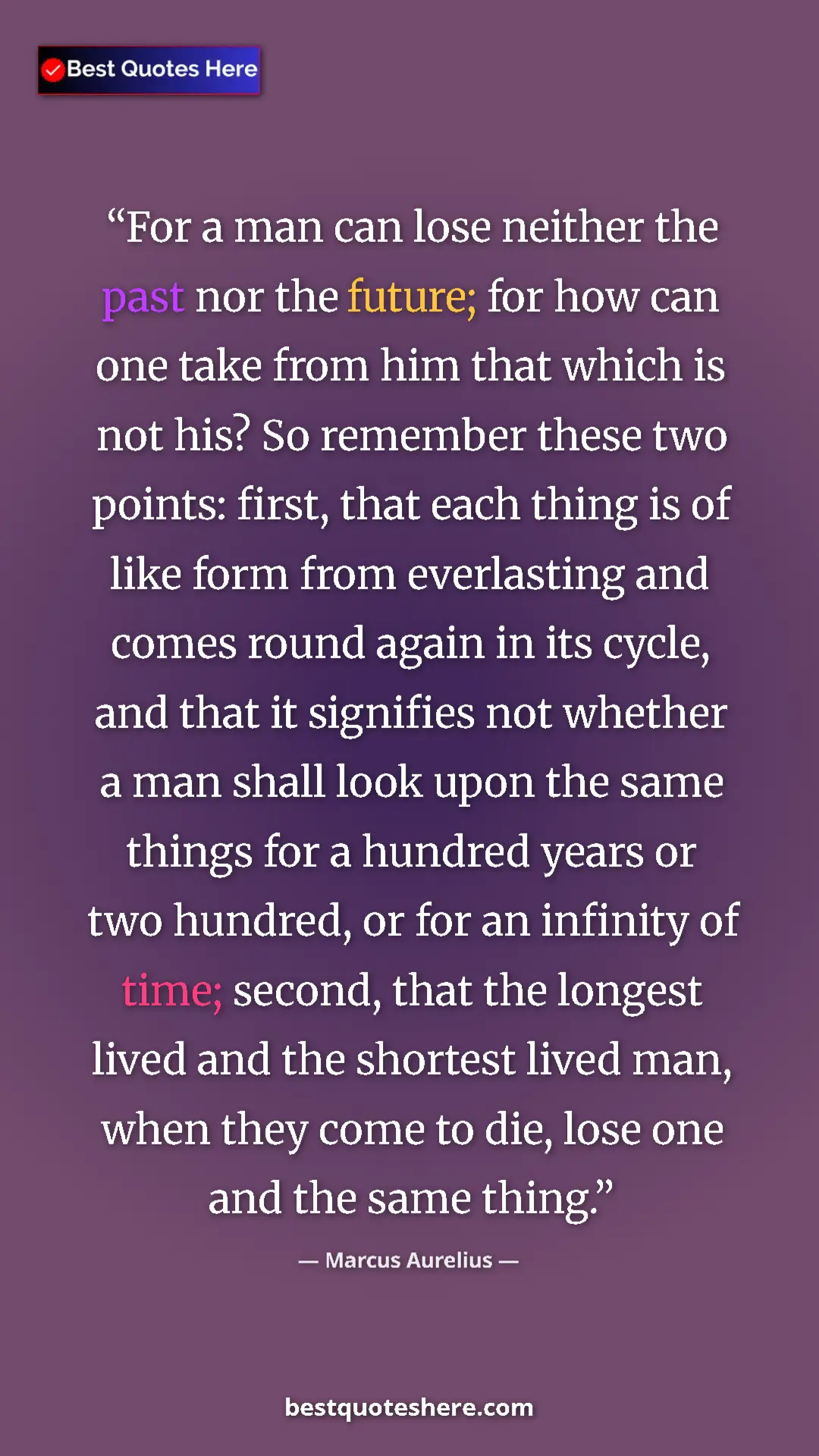 Pinterest quote poster by Marcus Aurelius: "For a man can lose neither the past nor the future; for how..."