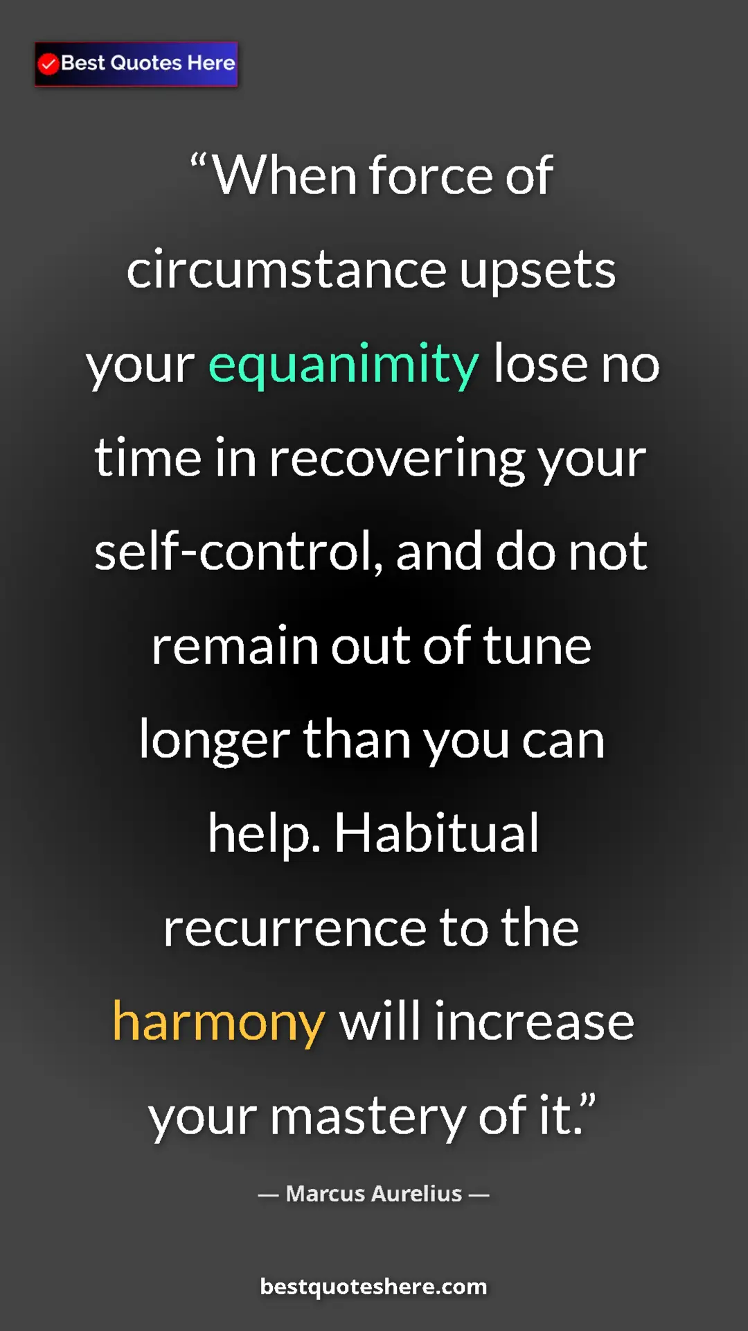 Pinterest quote poster by Marcus Aurelius: "When force of circumstance upsets your equanimity lose no..."