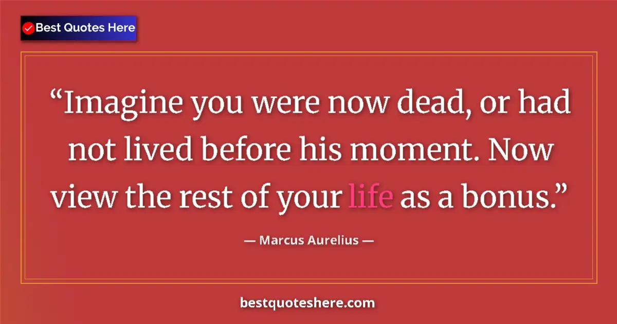 Quote by Marcus Aurelius: Imagine you were now dead, or had not lived before his moment. Now view the rest of your life as a b...