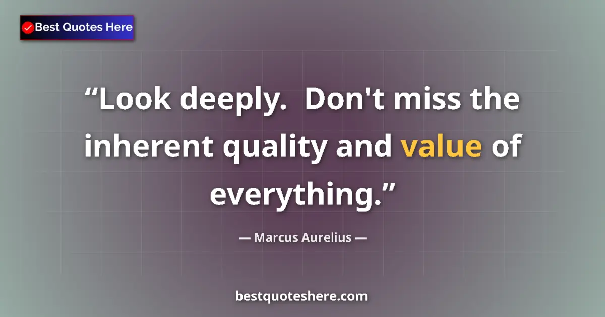 Quote by Marcus Aurelius: Look deeply.  Don't miss the inherent quality and 