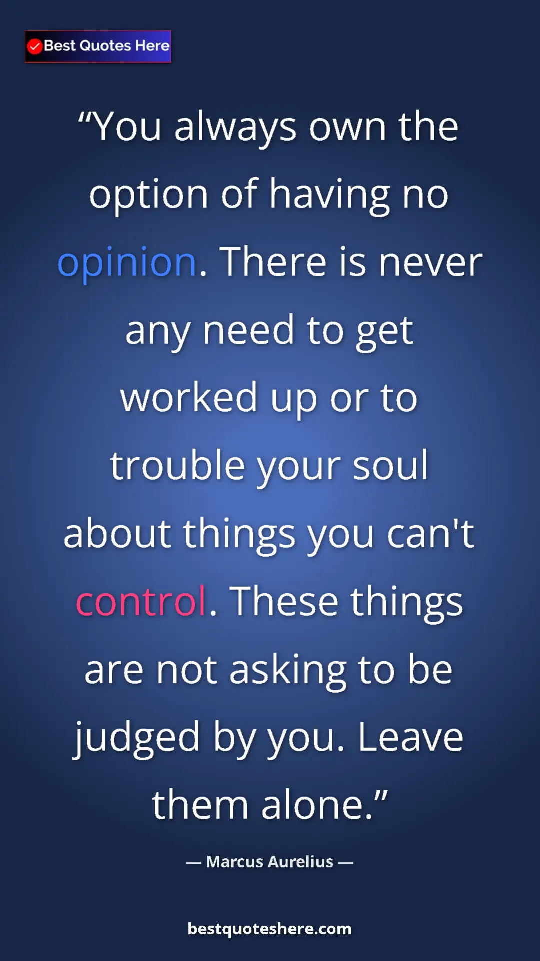 Pinterest quote poster by Marcus Aurelius: "You always own the option of having no opinion. There is..."