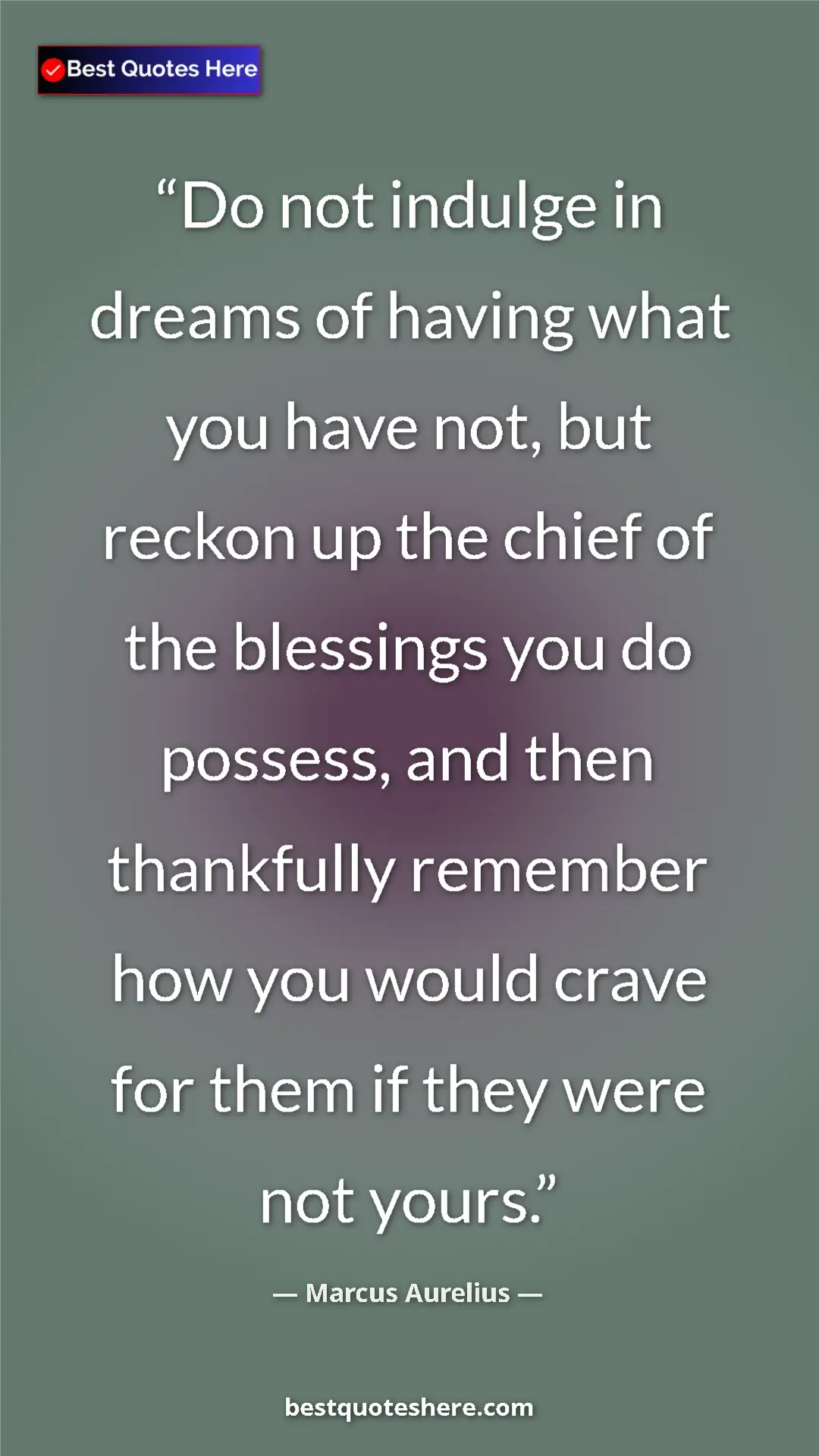Pinterest quote poster by Marcus Aurelius: "Do not indulge in dreams of having what you have not, but..."
