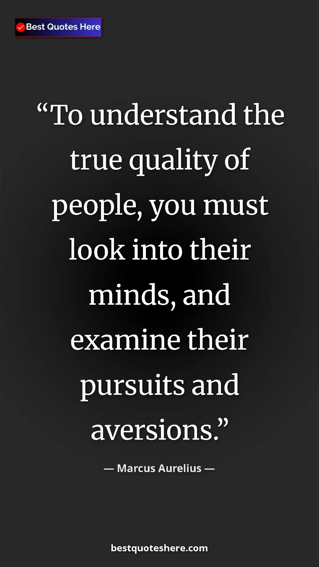 Pinterest quote poster by Marcus Aurelius: "To understand the true quality of people, you must look..."