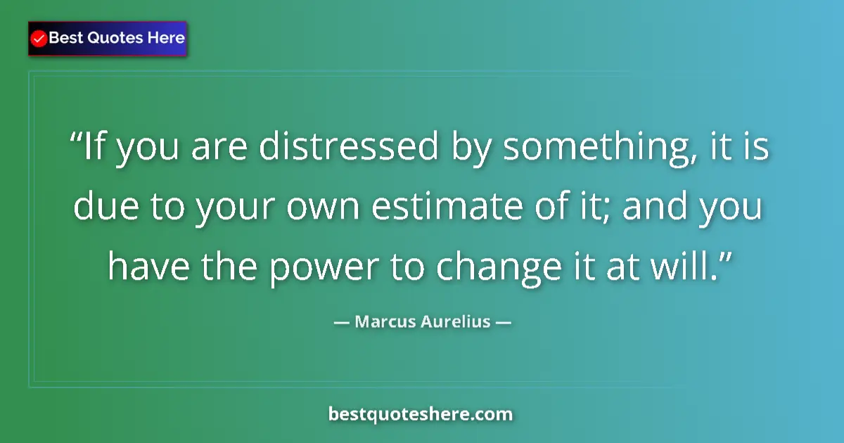Quote by Marcus Aurelius: If you are distressed by something, it is due to your own estimate of it; and you have the power to ...