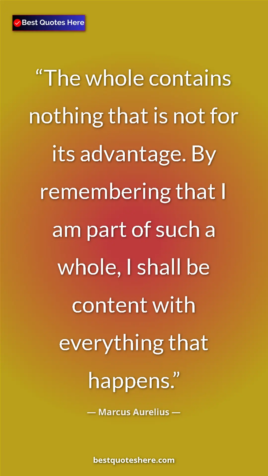 Pinterest quote poster by Marcus Aurelius: "The whole contains nothing that is not for its advantage...."